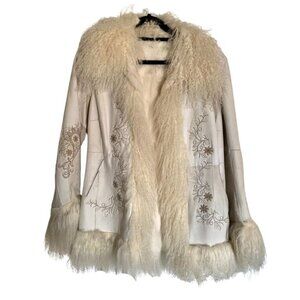 Embroidered Boho Leather and Fur Reversible Jacket Unworn Made in France